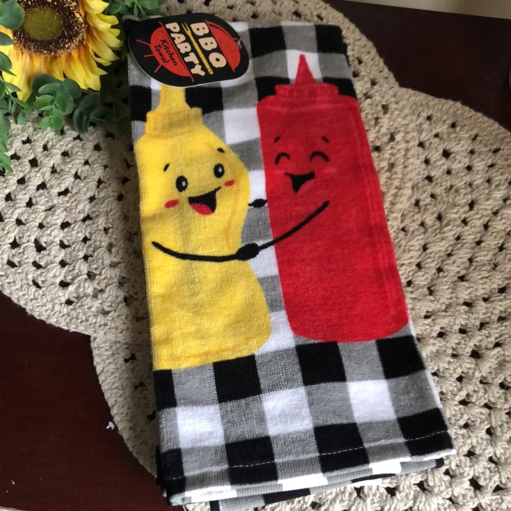 BBQ Party Ketchup & Mustard Kitchen Towel - Yellow & Red